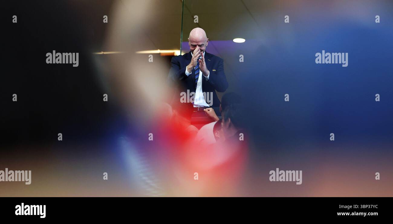 Atlanta, Stati Uniti. 5 luglio 2025. il presidente della FIFA Gianni Infantino viene visto prima della partita dei quarti di finale tra Paris Saint-Germain (fra) e FC Bayern Monaco (GER) alla Coppa del mondo per club FIFA 2025 al Mercedes-Benz Stadium di Atlanta, Georgia, Stati Uniti, 5 luglio, 2025. credito: li Ming/Xinhua/Alamy Live News Foto Stock