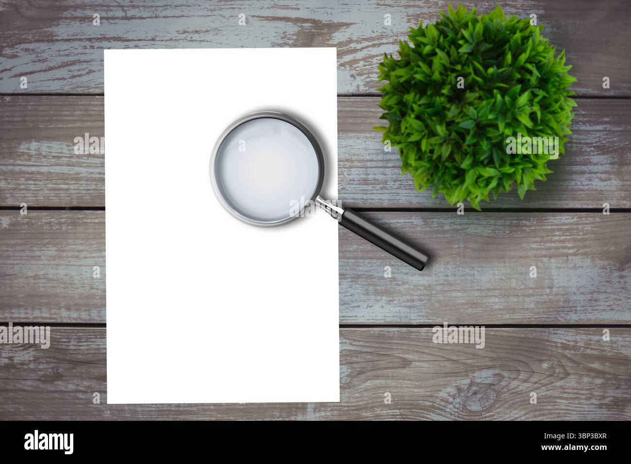 Lente di ingrandimento su carta Foto Stock