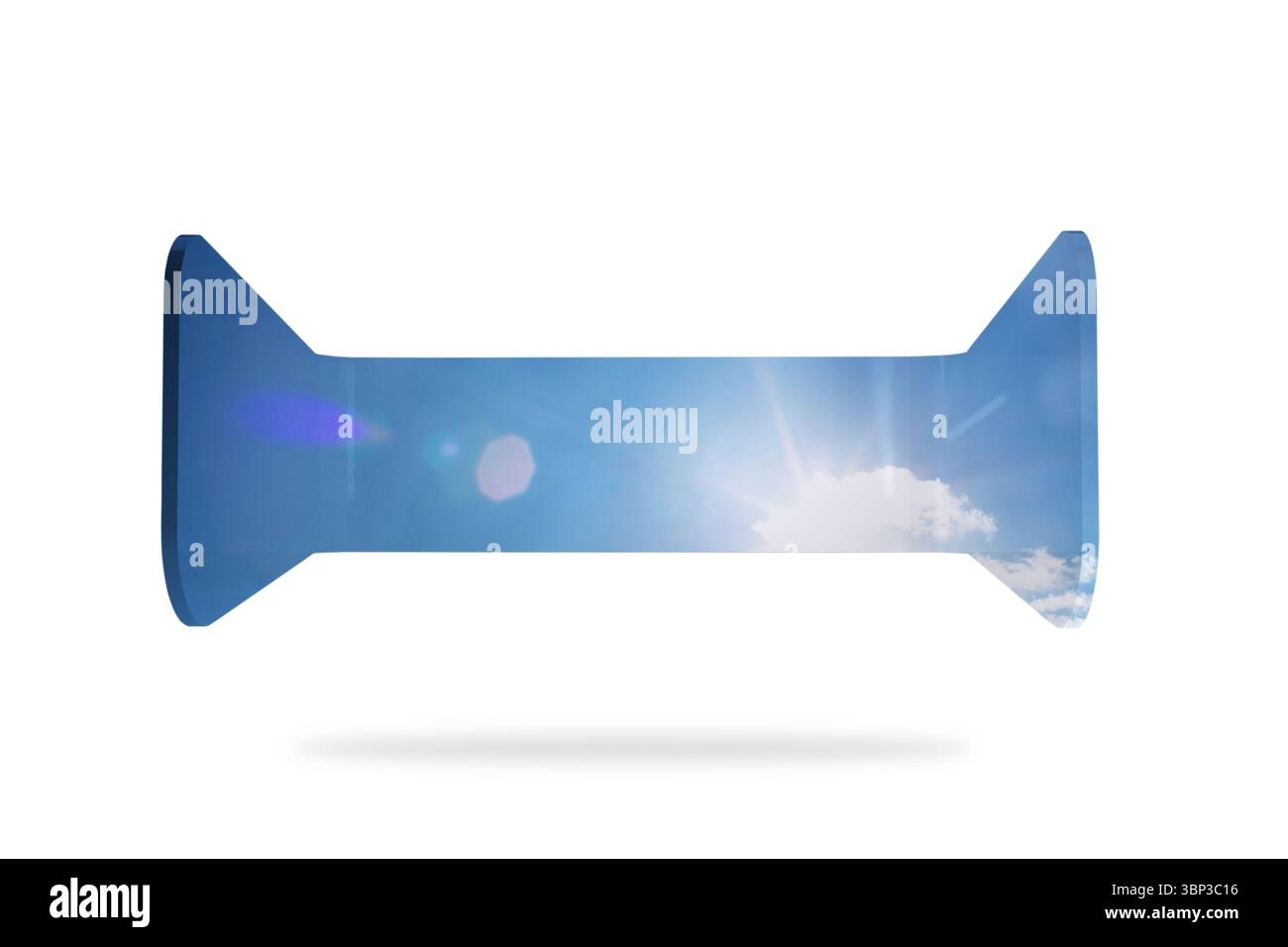 La forma della barra zigrinata galleggia sopra il pavimento bianco, il design piatto con luce parassita dell'obiettivo e spazio di copia Foto Stock