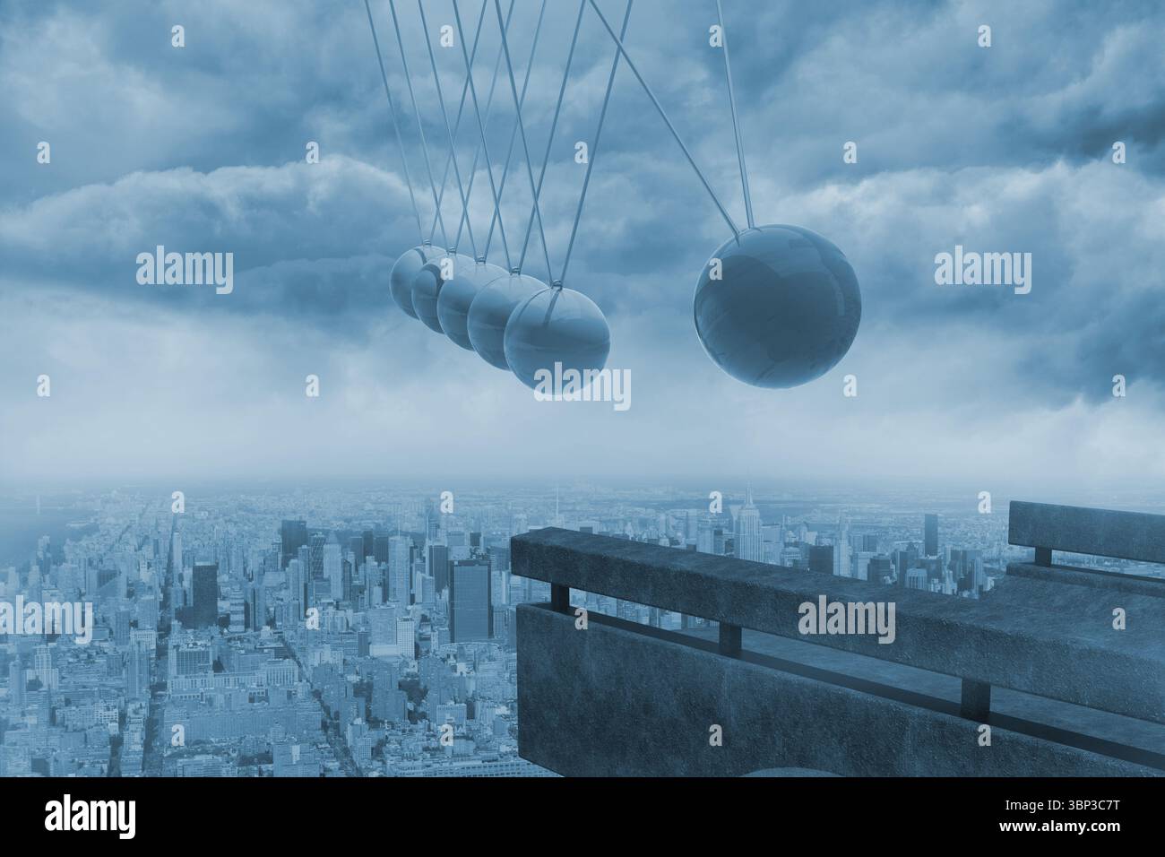 Newton culla al di sopra di città Foto Stock
