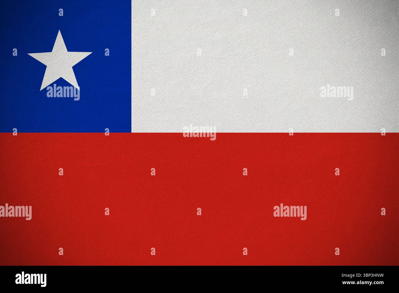 La bandiera piatta del Cile mostra una stella bianca sul cantone blu e una striscia rossa su sfondo trasparente Foto Stock