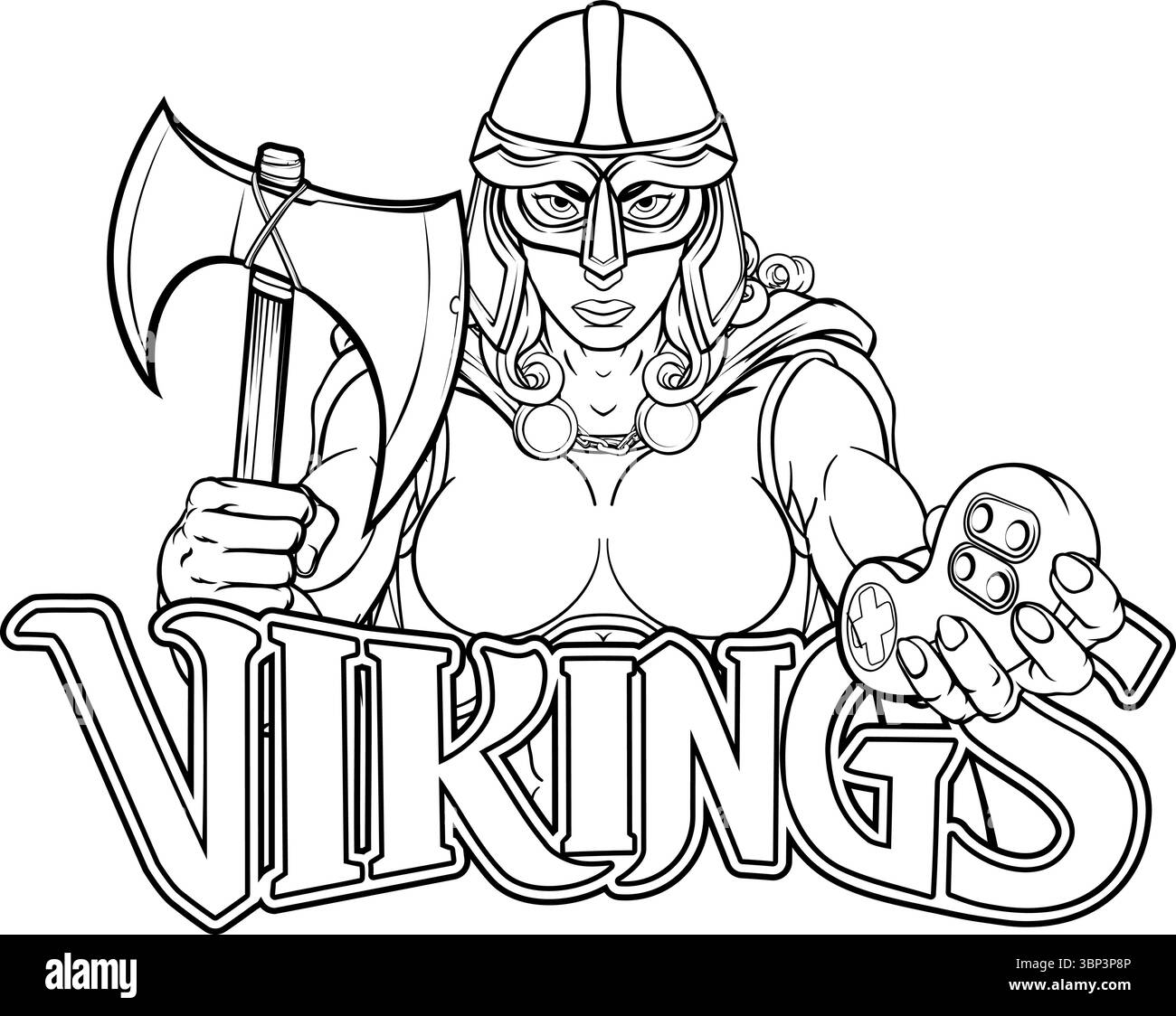 Viking Trojan Celtic Knight Gamer donna guerriero Illustrazione Vettoriale