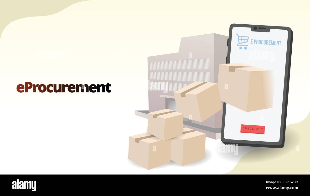 concetto di e procurement. Approvvigionamento di beni e servizi attraverso piattaforme digitali. illustrazione vettoriale della gestione della catena di approvvigionamento Illustrazione Vettoriale