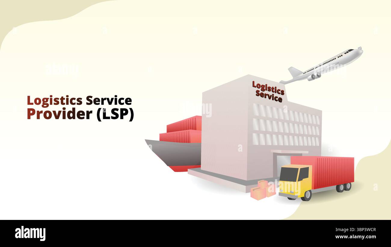 Concetto LSP del fornitore di servizi logistici. illustrazione vettoriale della gestione della catena di approvvigionamento Illustrazione Vettoriale