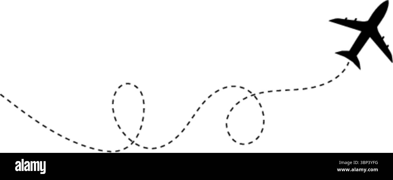 Icona del percorso di volo dell'aereo - progetto di viaggio della linea punteggiata - concetto del vettore di viaggio del percorso della linea dell'aereo Illustrazione Vettoriale