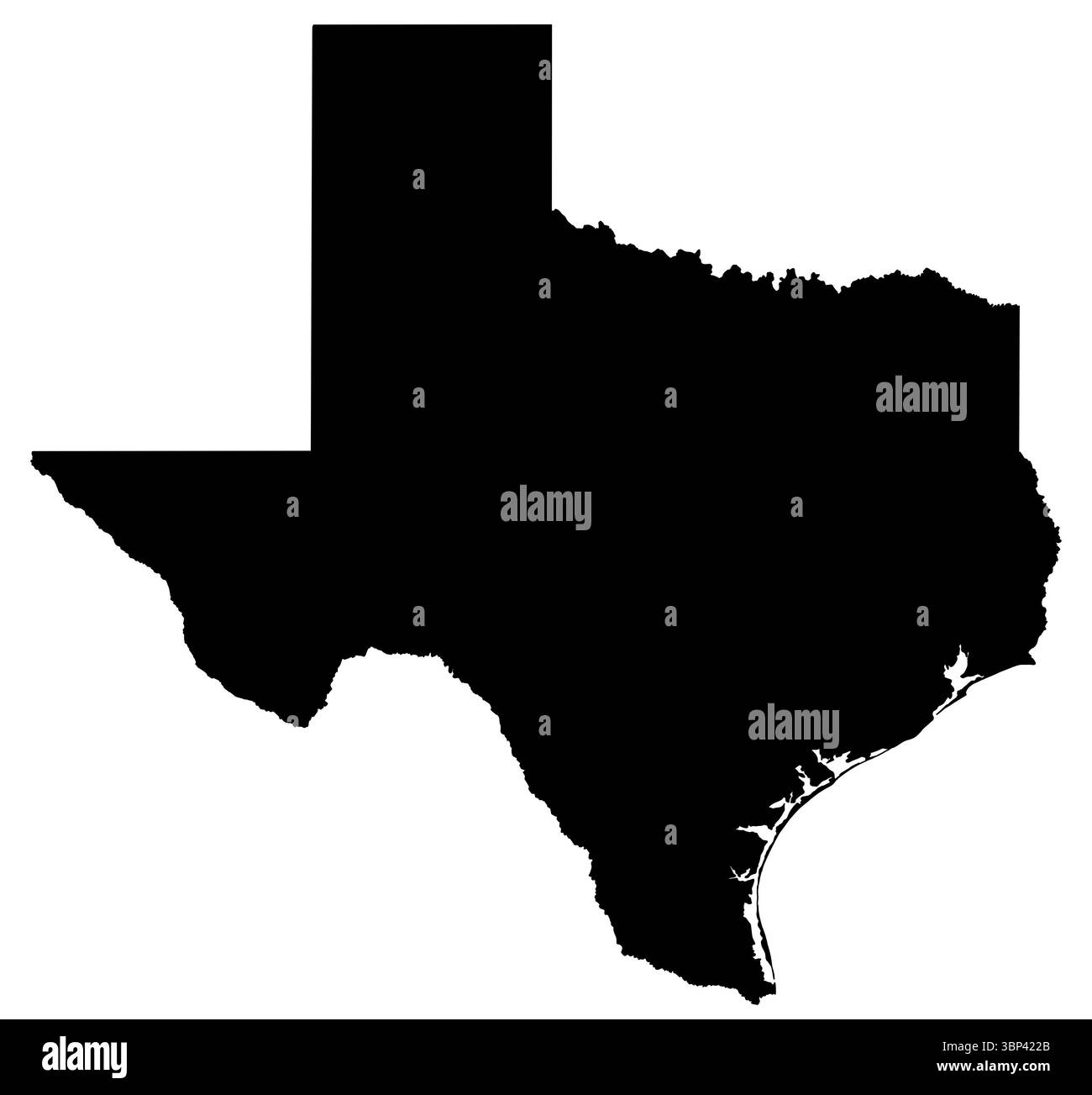 Illustrazione vettoriale, mappa in bianco e nero dello stato del Texas negli Stati Uniti Foto Stock