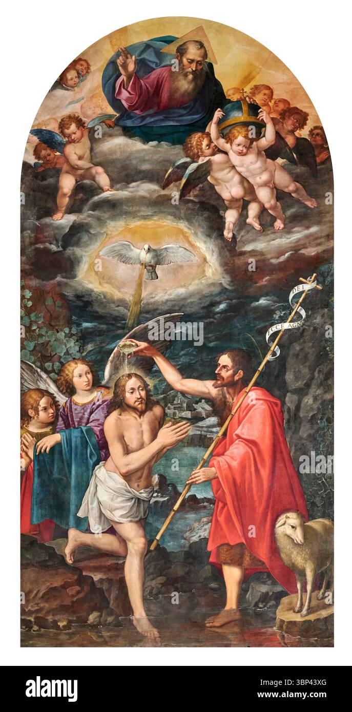Battesimo di Cristo - olio su tela - Cesare Sermei - XVIII secolo - Santa Maria degli Angeli (PG), basilica di S. Maria degli Angeli Foto Stock
