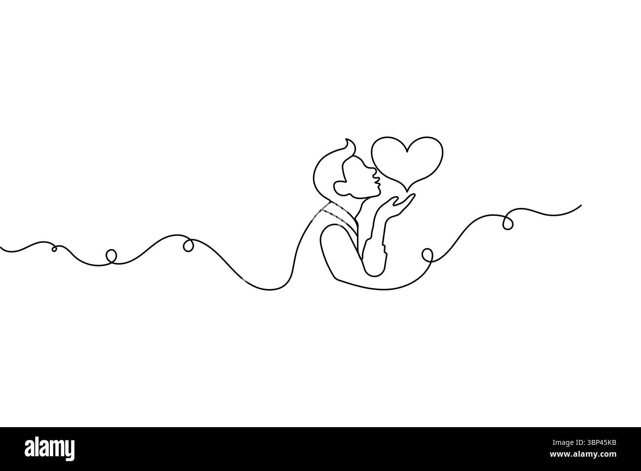 Brooming Kiss line art momento romantico schizzo vettoriale minimalista isolato su sfondo bianco Illustrazione Vettoriale
