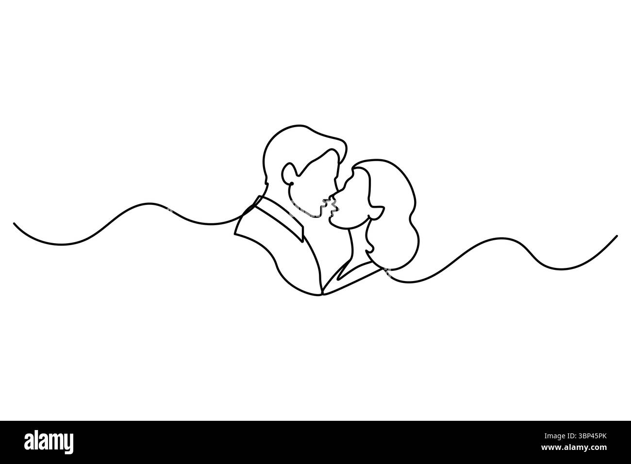 Coppia che bacia una linea continua disegnando un'illustrazione vettoriale minimalista Illustrazione Vettoriale