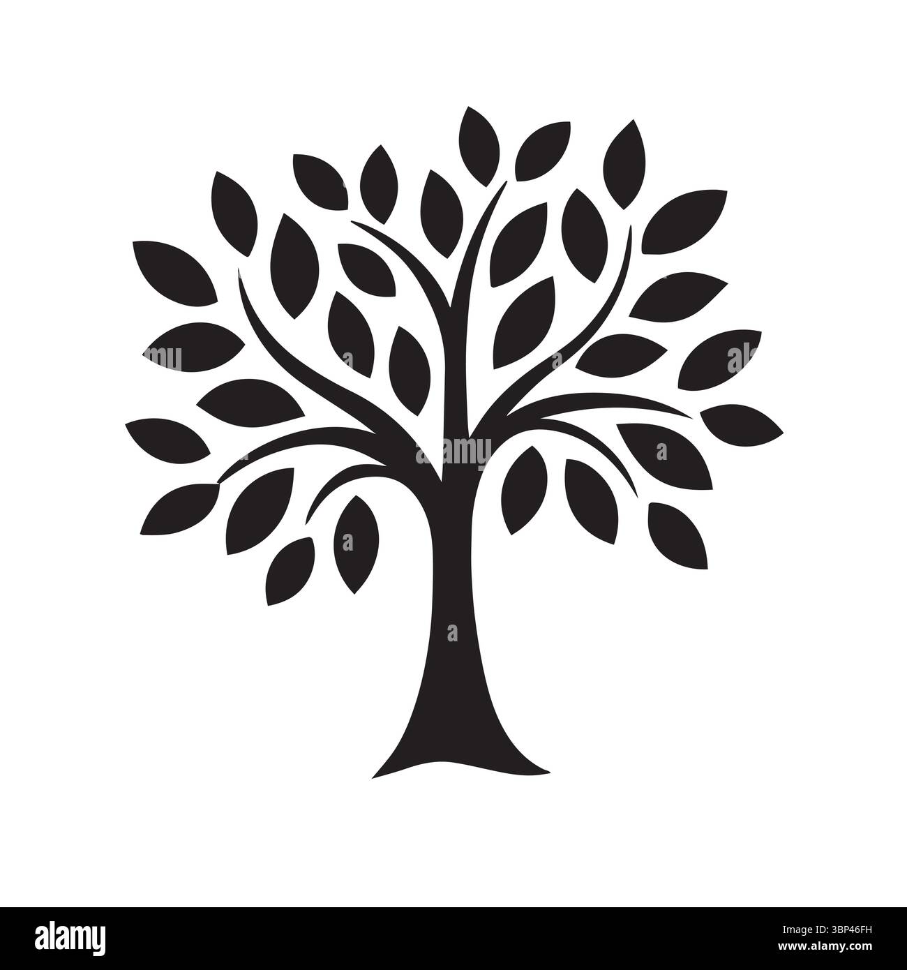 Silhouette decorativa ad albero con foglie dense in stile minimalista Illustrazione Vettoriale
