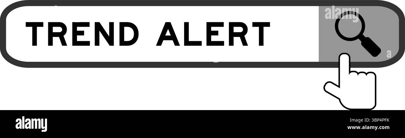 Banner di ricerca nell'avviso di tendenza con icona della lente di ingrandimento a mano su sfondo bianco Illustrazione Vettoriale