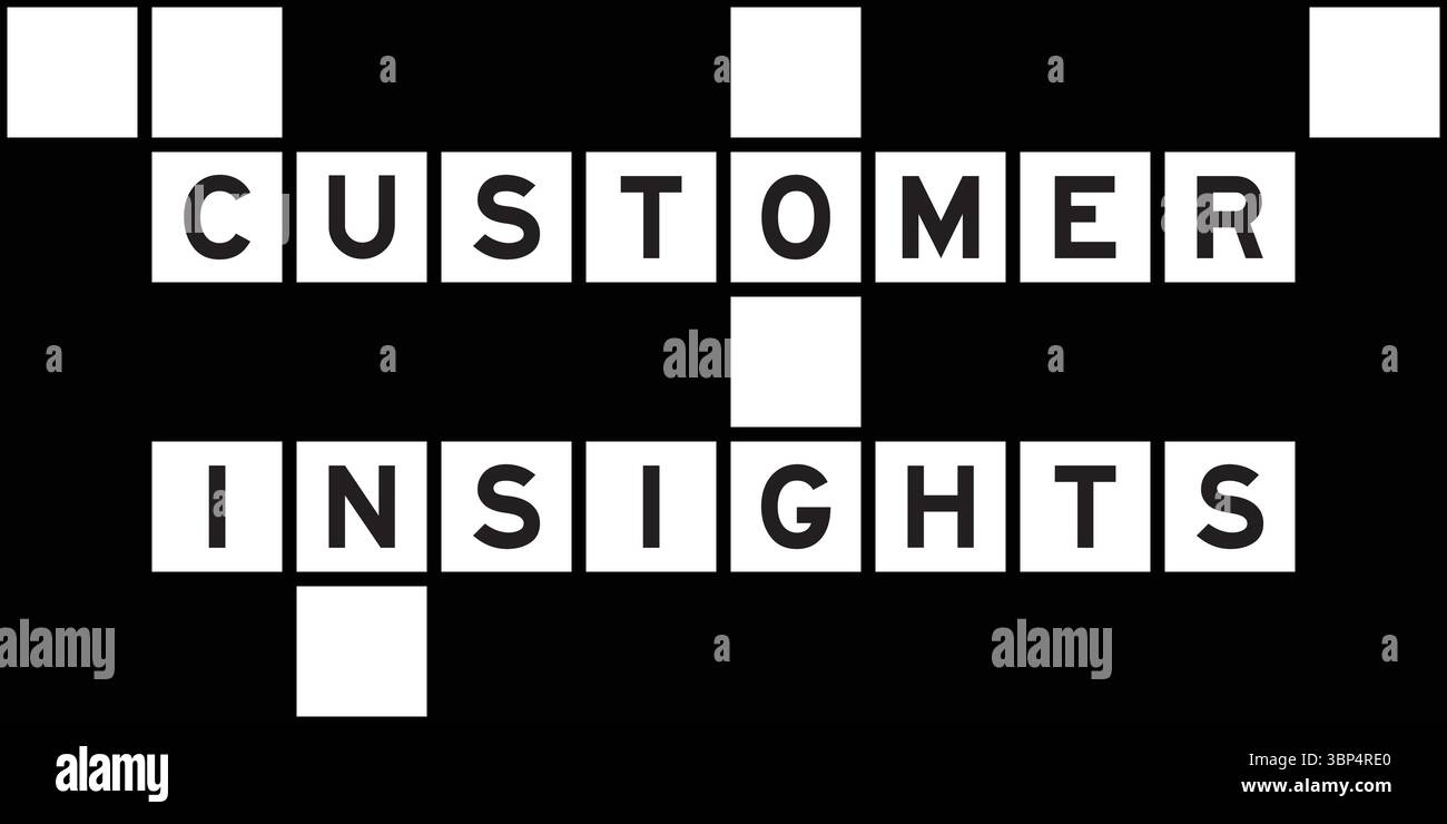 Lettera alfabetica in parola approfondimenti dei clienti sullo sfondo del puzzle con parole incrociate Illustrazione Vettoriale