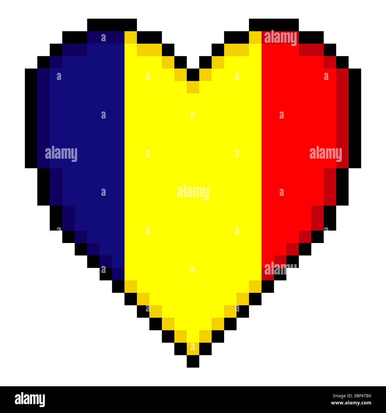 Bandiera rumena con forma a cuore in stile pixel art Illustrazione Vettoriale