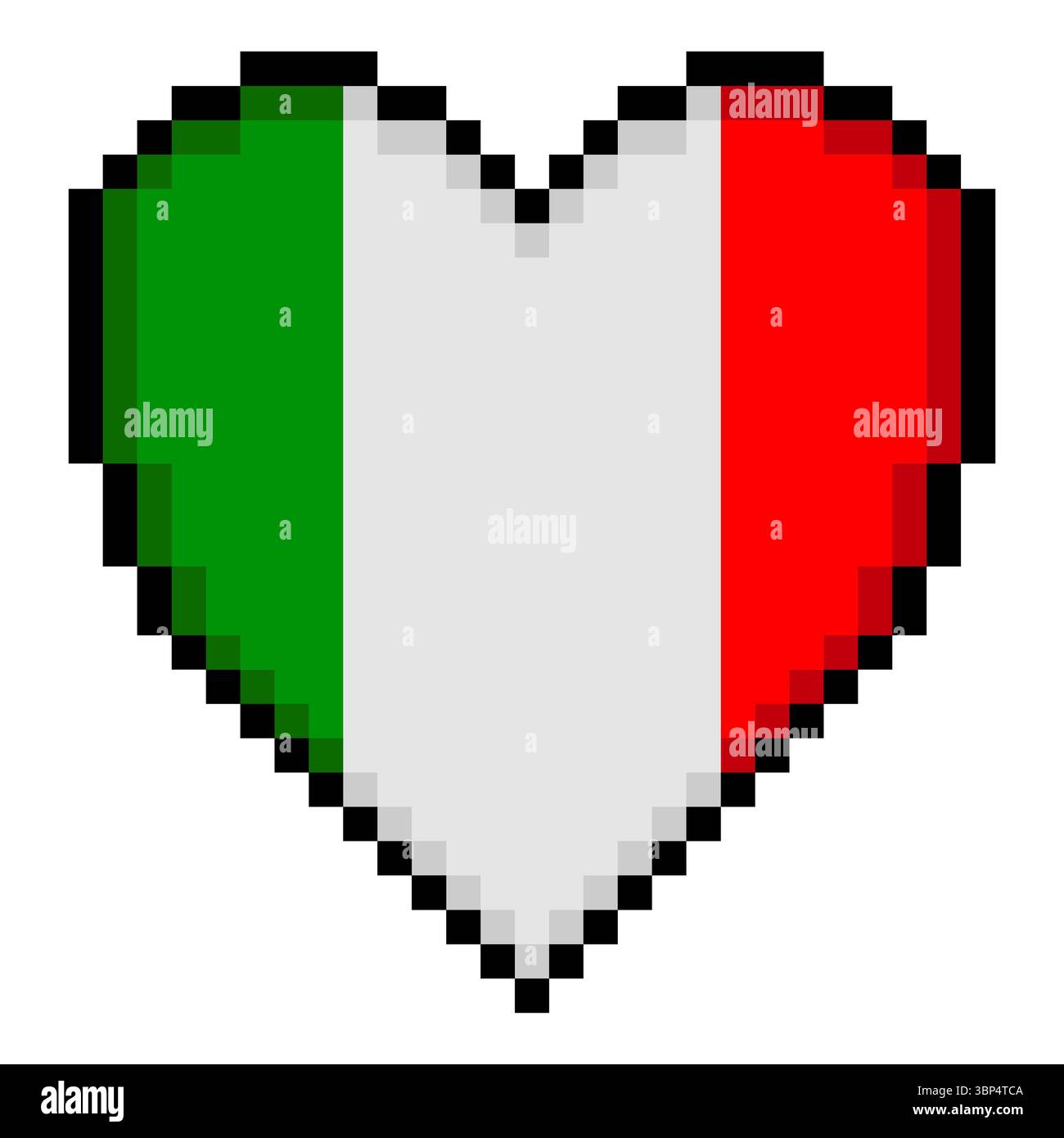 Bandiera italiana a forma di cuore in stile pixel art Illustrazione Vettoriale