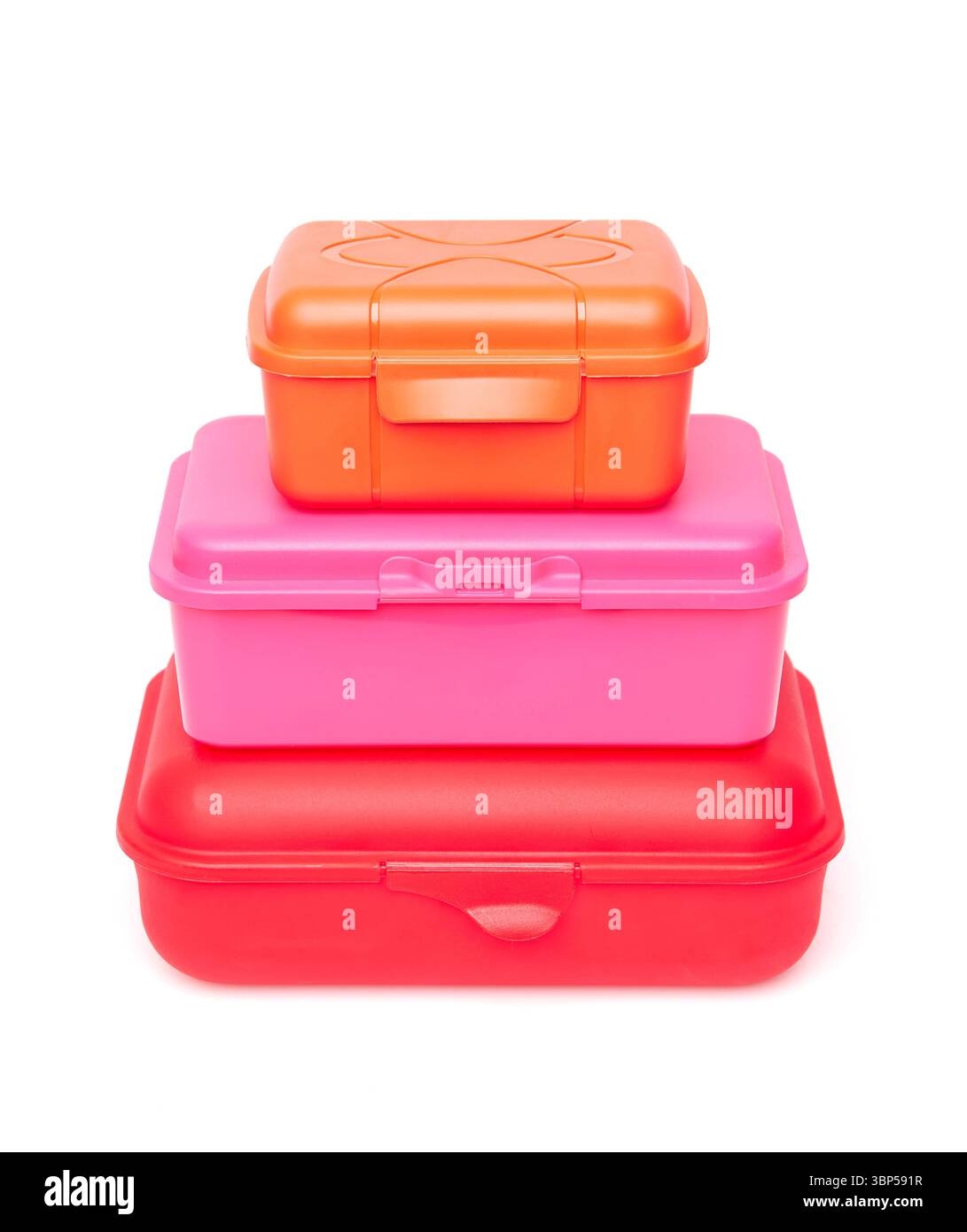 Set di portavivande in plastica isolati su sfondo bianco Foto Stock