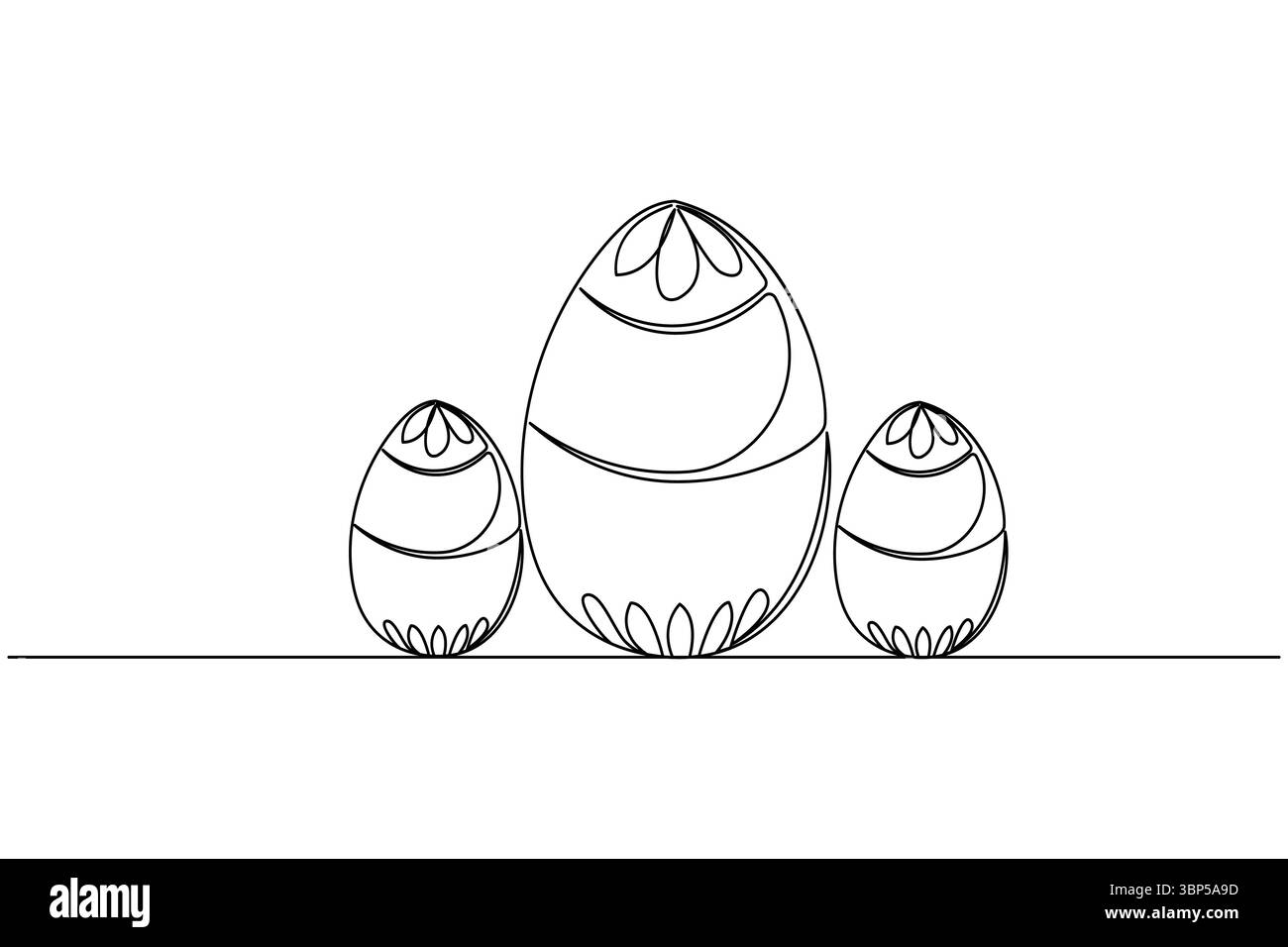 Semplice illustrazione di uova di pasqua in un'unica linea continua, isolata su sfondo bianco Illustrazione Vettoriale
