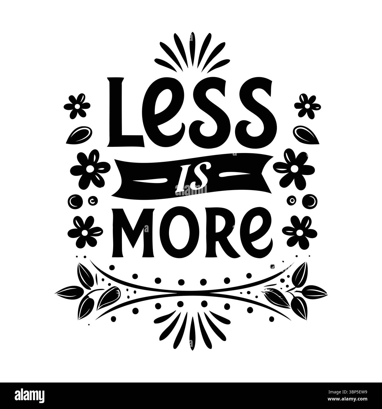 Less is more slogan with Floral Elements, Decorative Design for minimalist Lifestyle Illustrazione Vettoriale