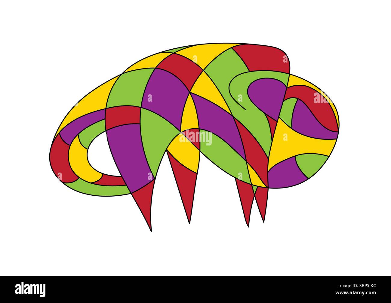 Pittura astratta di un bisonte dai colori vivaci verde, rosso, viola e giallo Foto Stock