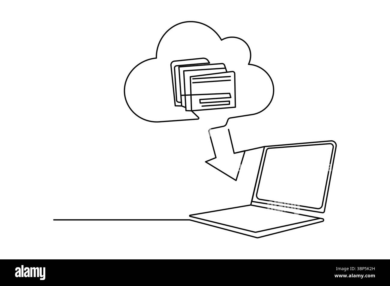 Archiviazione cloud continua con una linea che disegna un'icona minimalista Illustrazione Vettoriale