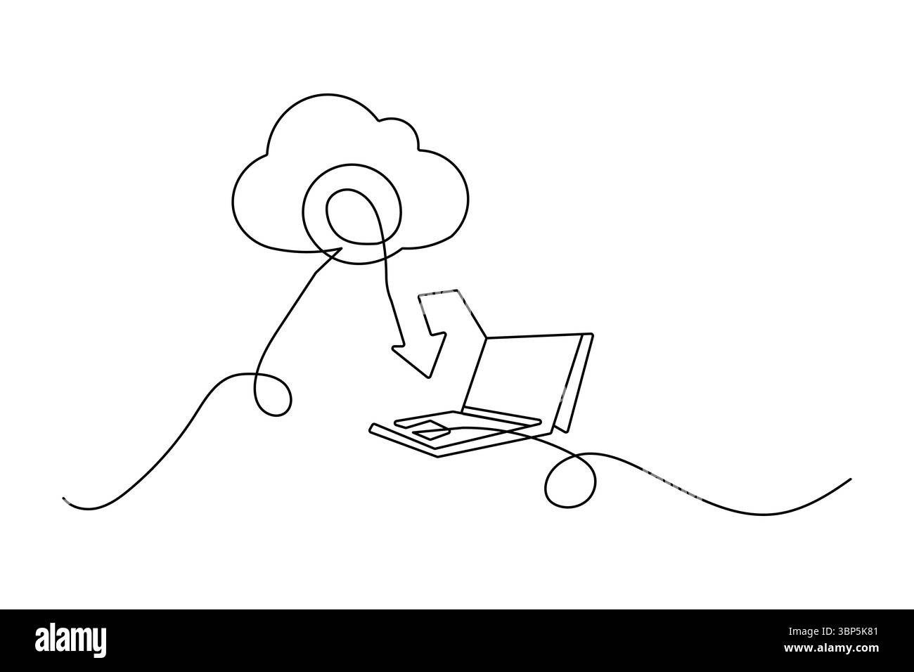 Archiviazione cloud continua con una linea che disegna un'icona minimalista Illustrazione Vettoriale