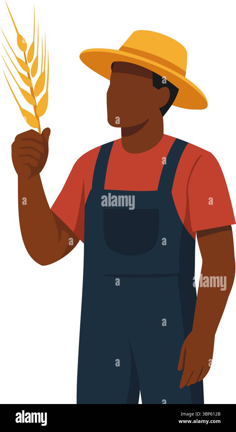 Agricoltore africano che tiene il grano in mano - stile vettoriale piatto Illustrazione Vettoriale