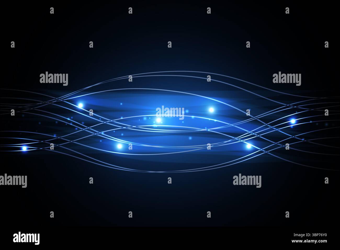 Linee e luci blu su sfondo nero Foto Stock