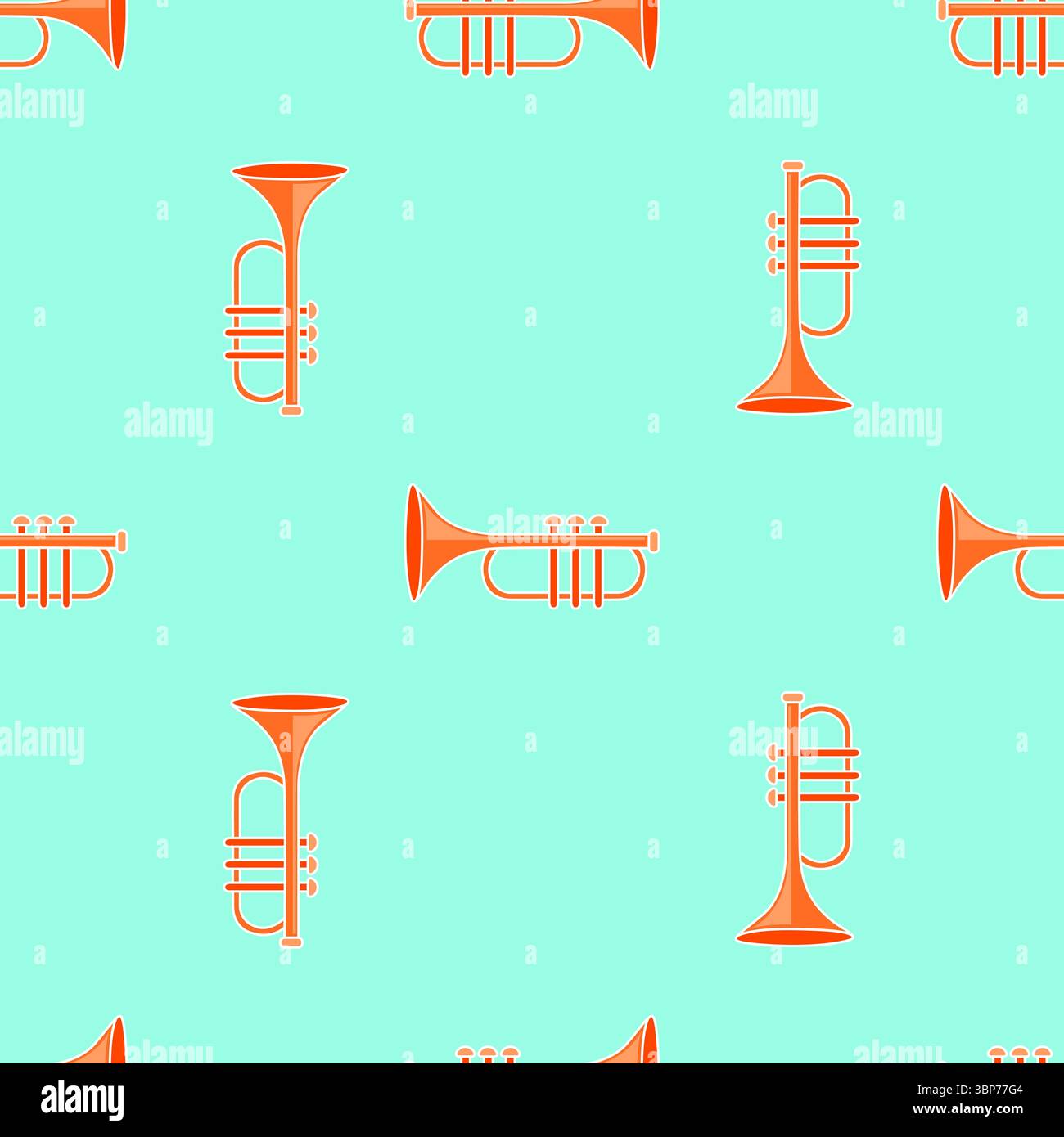 Composizione di trombe multiple su sfondo blu Foto Stock