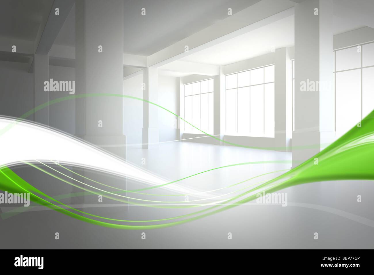 Abstract il bianco e il verde della linea design in camera Foto Stock