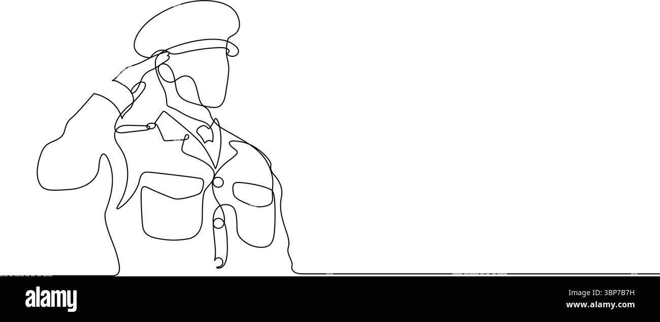 la cerimonia di saluto dei soldati militari onora l'uniforme di una linea disegnando un minimalismo continuo disegnato a mano Illustrazione Vettoriale