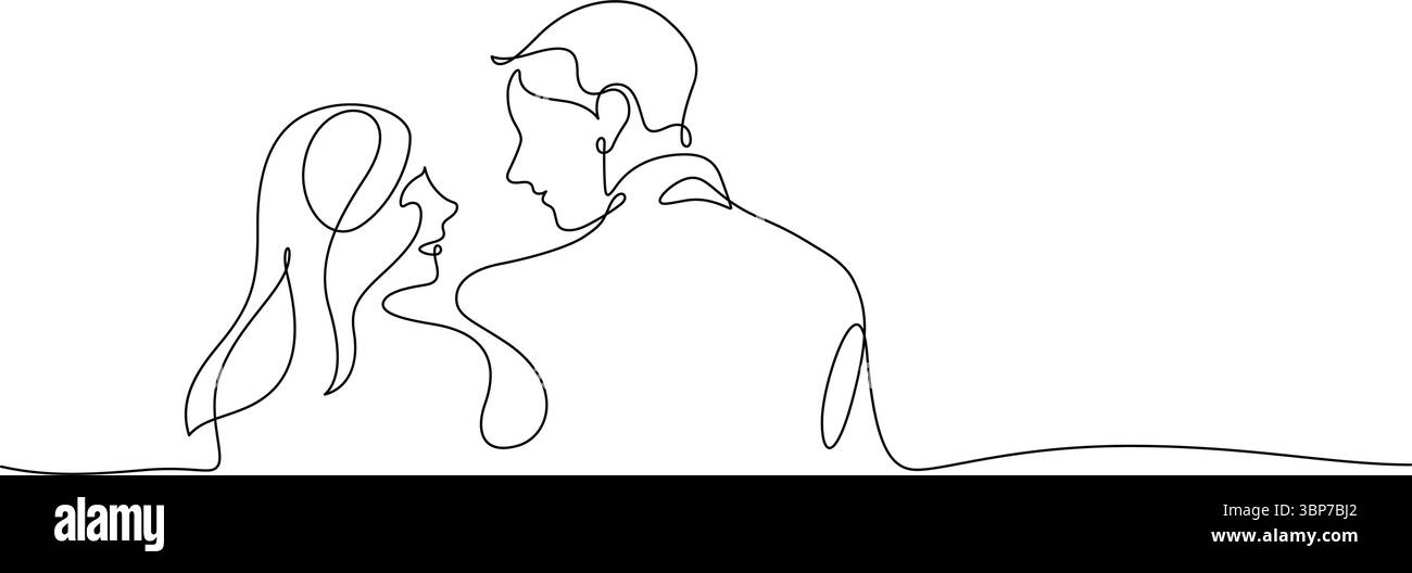 coppia che guarda insieme godendo di romanticismo di incontri una linea continua vista rara. vacanza di coppia in vacanza romantica concetto d'amore disegnato a mano minimali Illustrazione Vettoriale