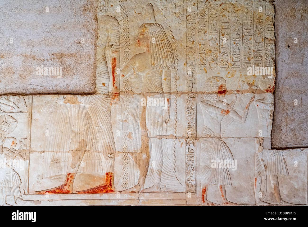Tomba di Meryneith: Meryneith con sua moglie Aniuia, rituale di aprire la bocca Foto Stock