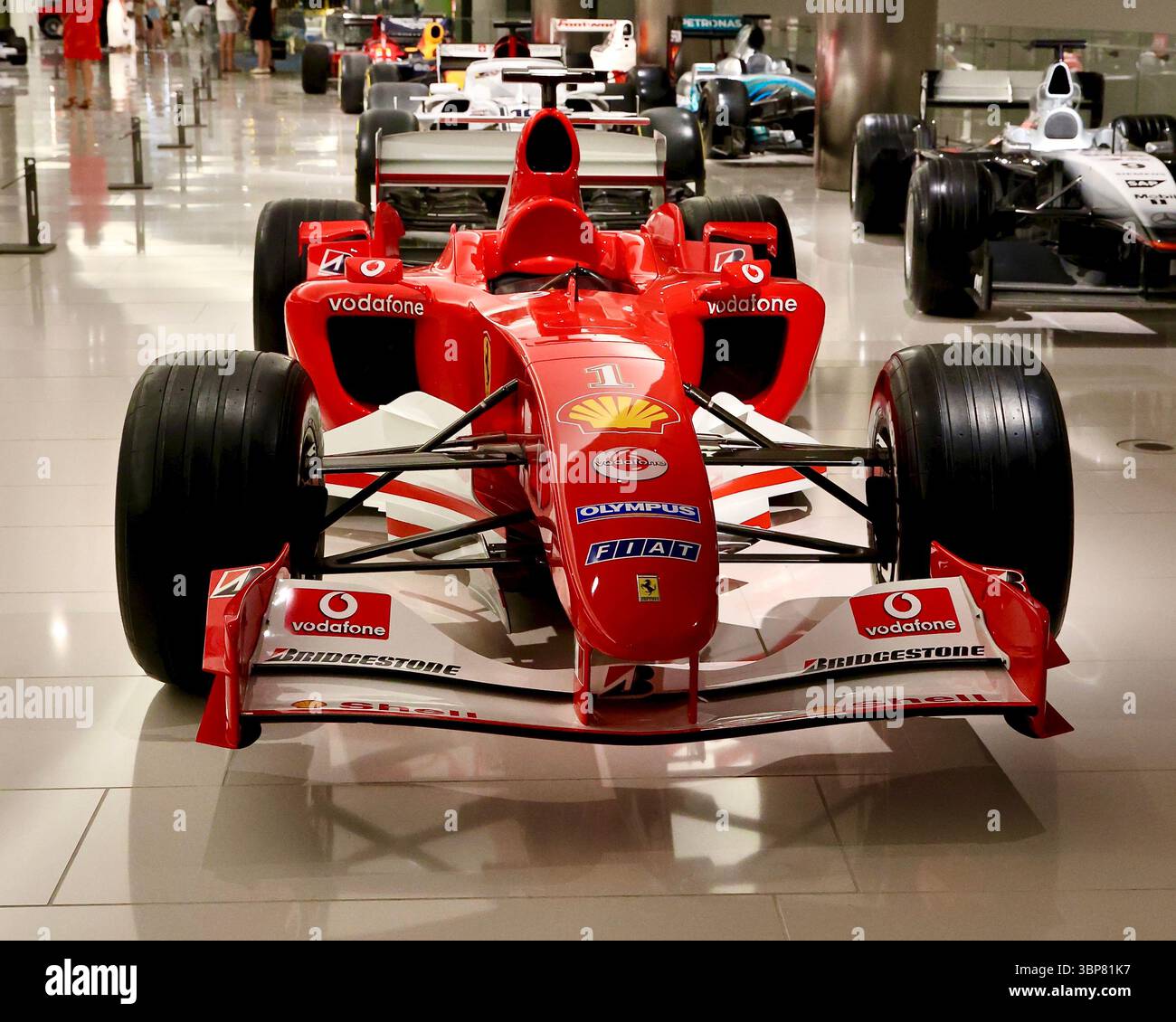 Una Ferrari F2004 di Formula 1 alla Prince of Monaco's Collection. Questa vettura è stata vincitrice per 15 volte del primo posto nella stagione 2004. Foto Stock