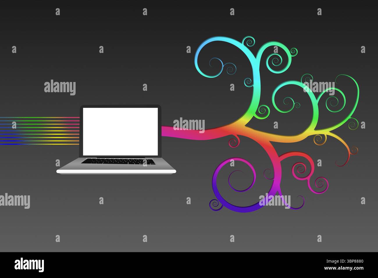 Computer portatile con colorati design a spirale Foto Stock