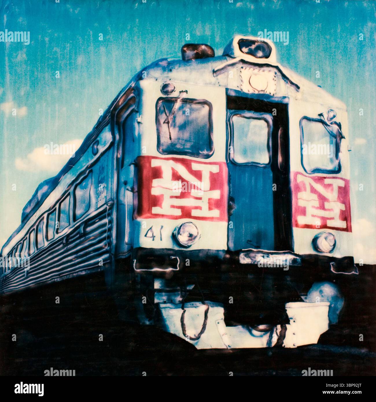 Manipolazione Polaroid di un vecchio vagone ferroviario della New Haven Line. (manipolazione polaroide) Foto Stock