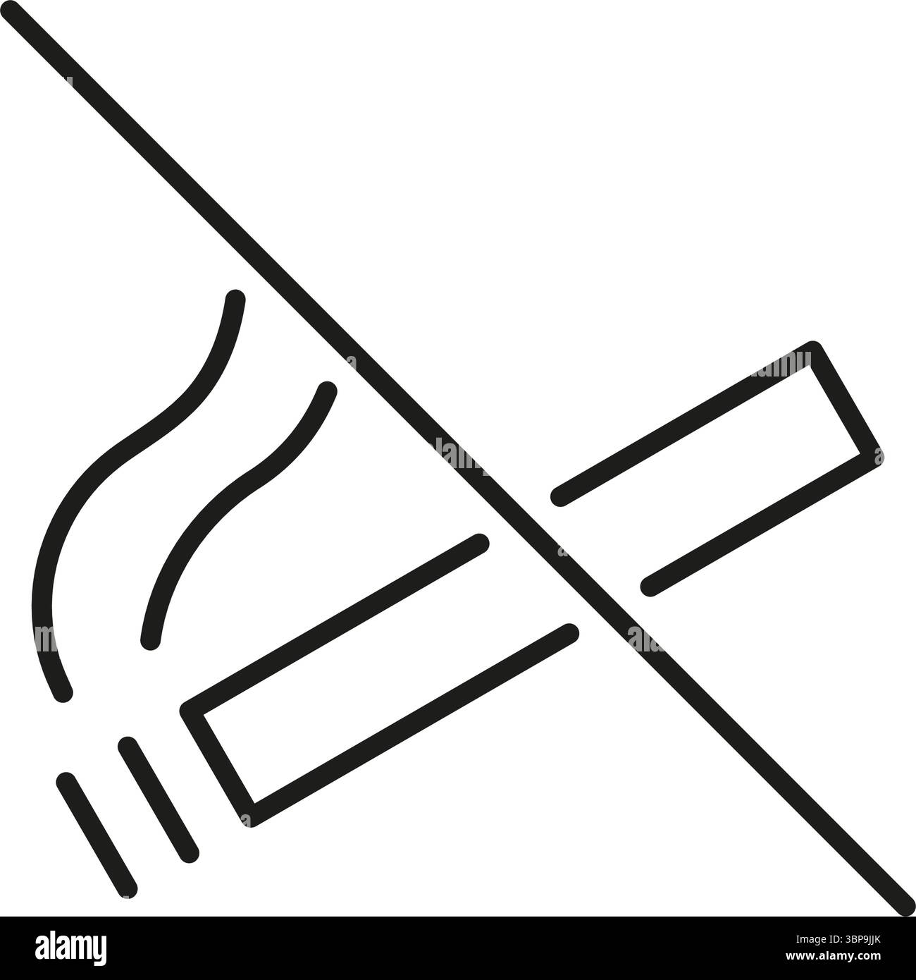 Icona della linea dei segnali vietato fumare. Divieto di fumo, consapevolezza della salute e simbolo di sagoma per la pubblica sicurezza. Campagna anti-fumo. Tratto modificabile. Isolato Illustrazione Vettoriale