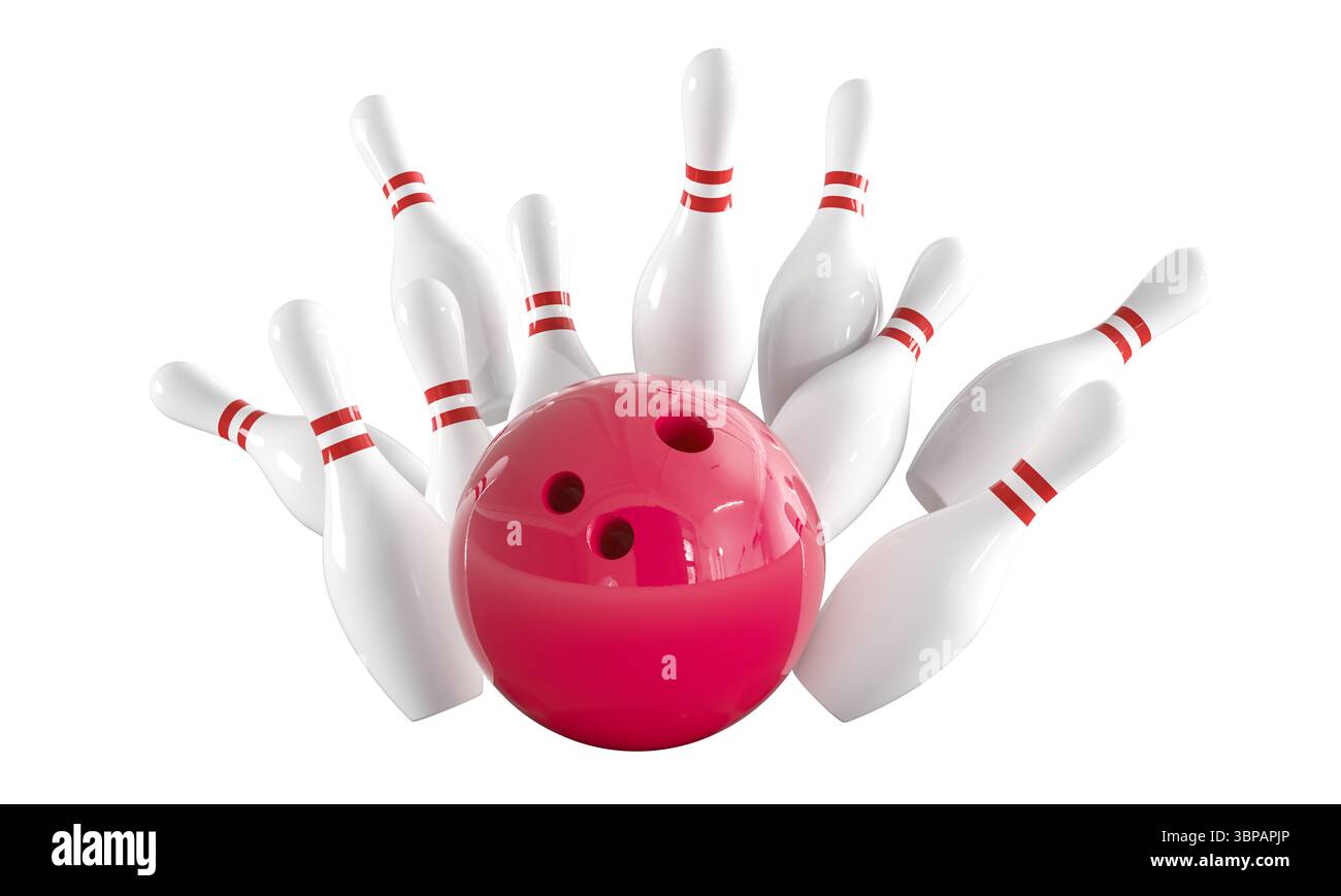 Birilli da bowling su sfondo trasparente 3d. Foto Stock