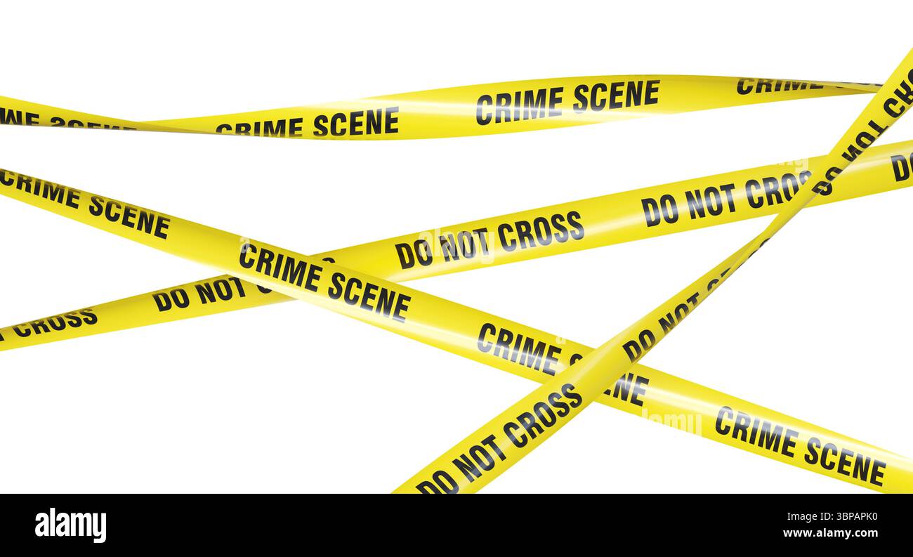 I nastri della scena del crimine limitano l'accesso su sfondo trasparente 3d. Foto Stock