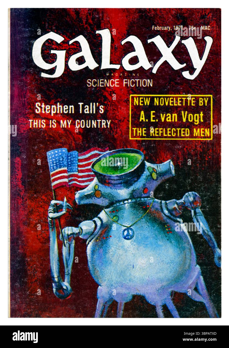 Galaxy Science Fiction Magazine, febbraio 1971 (Vol 31, numero 3) presenta il primo racconto breve pubblicato dall'autore americano George R. R. Martin (B. 1948), "The Hero", un racconto di fantascienza militare su un soldato disilluso. Foto Stock