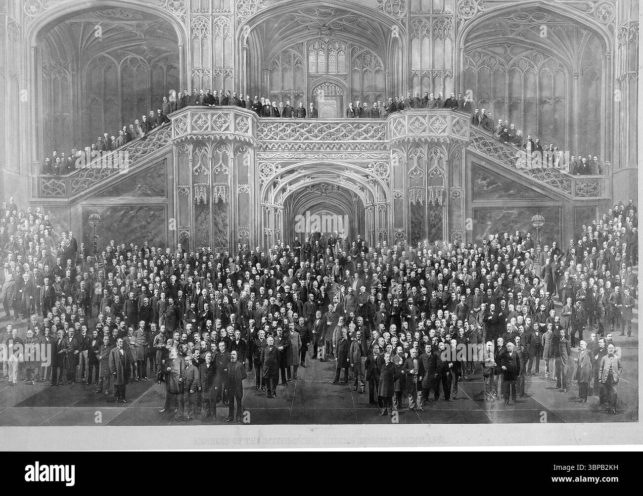 Ritratto composito di gruppo dei membri dell'International Medical Congress, fotografato a Londra nel 1881, che mostra centinaia di medici riuniti in un ambiente interno elaborato. Foto Stock