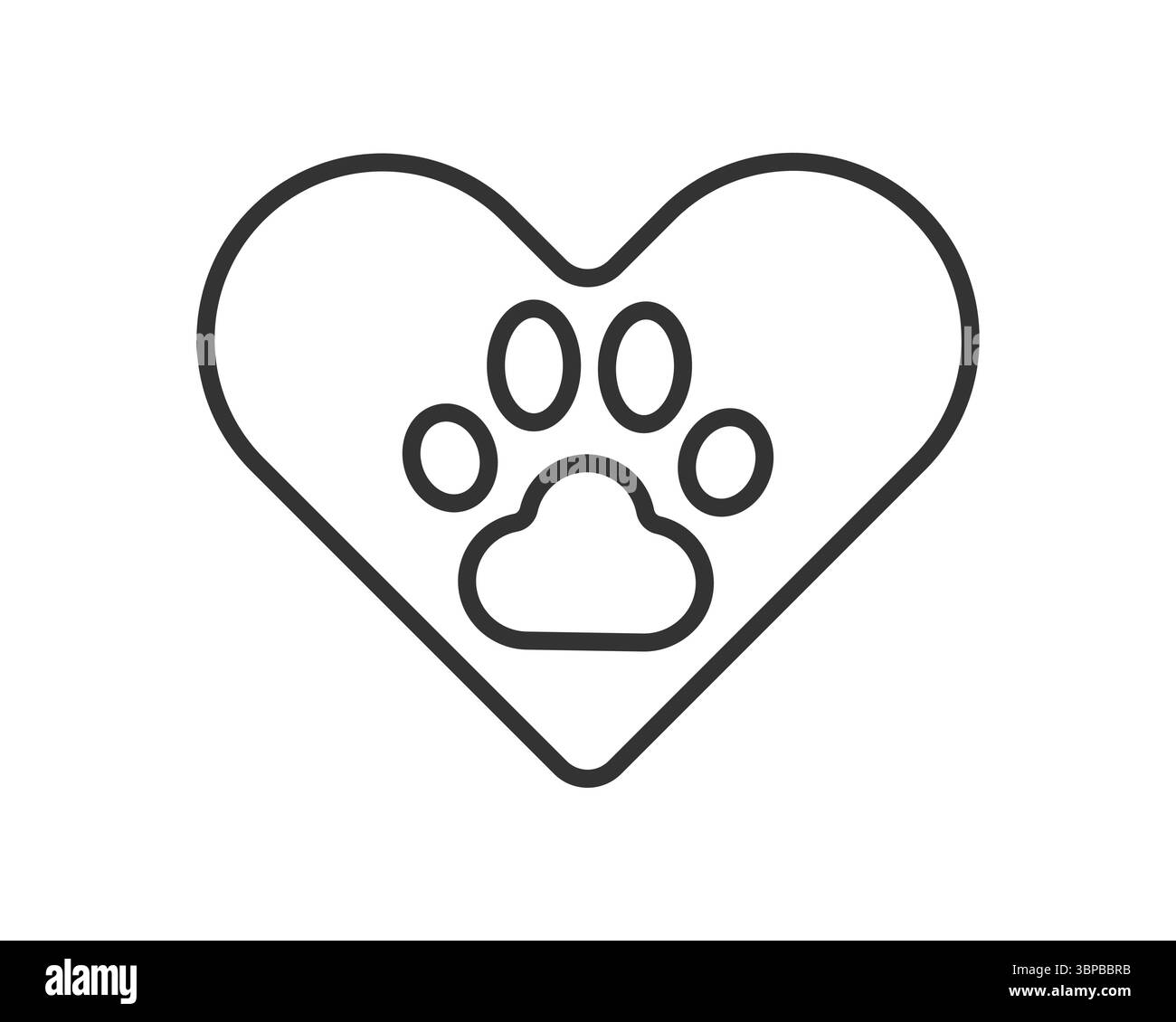 Contorno stampa cuore con zampa. Concetto di cura o benessere degli animali domestici. Simboleggia l'amore, l'affetto e la protezione per gli animali domestici. Per uso veterinario, di soccorso, o. Illustrazione Vettoriale