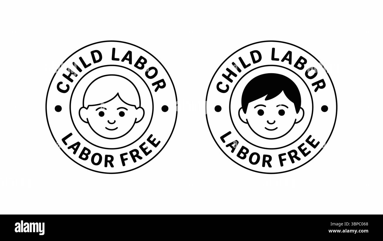 Due guarnizioni per bambini senza lavoro con diversi stili di capelli in stile grafico vettoriale bianco e nero Illustrazione Vettoriale