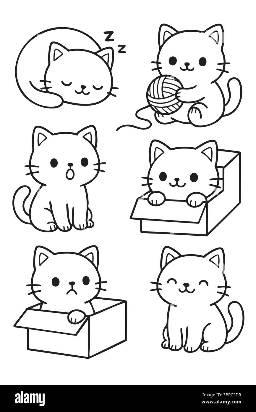 Carini gattini che giocano a dormire e a nascondersi Illustrazione Vettoriale