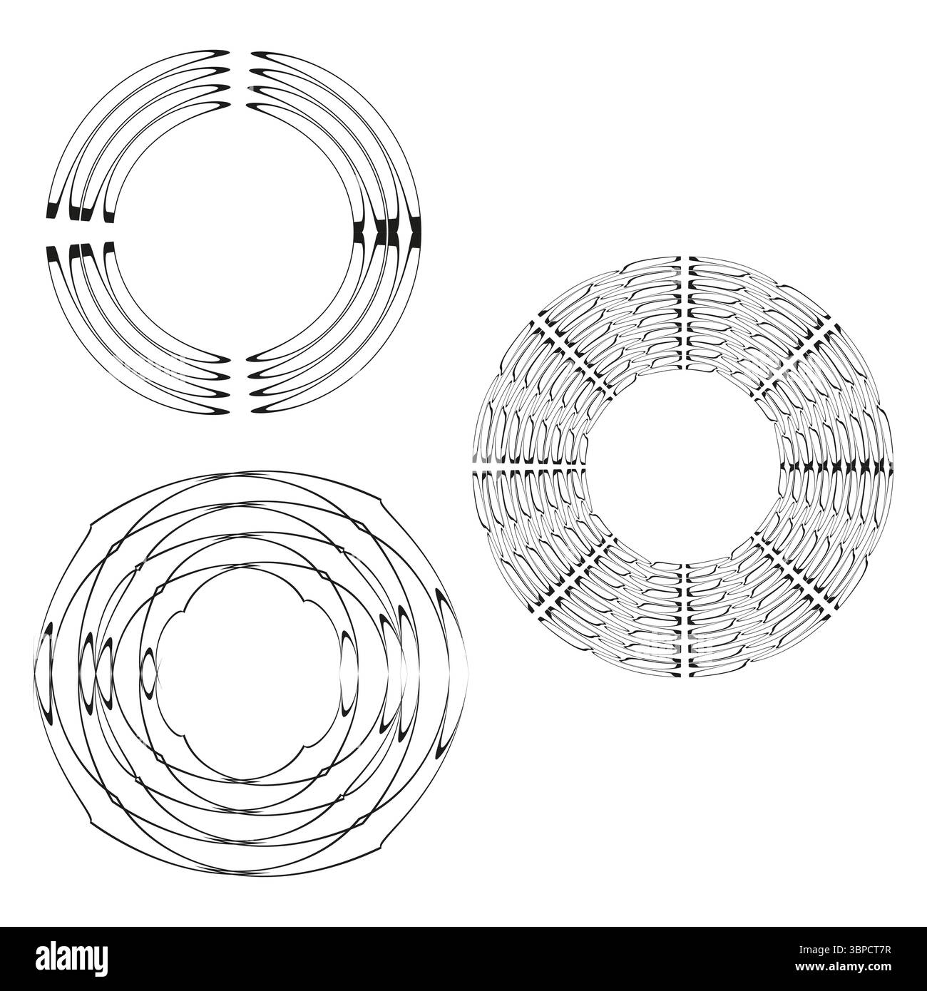 Set di manometri circolari. Anelli concentrici minimi. Elementi vettoriali analitici. Pulire il layout bianco Illustrazione Vettoriale