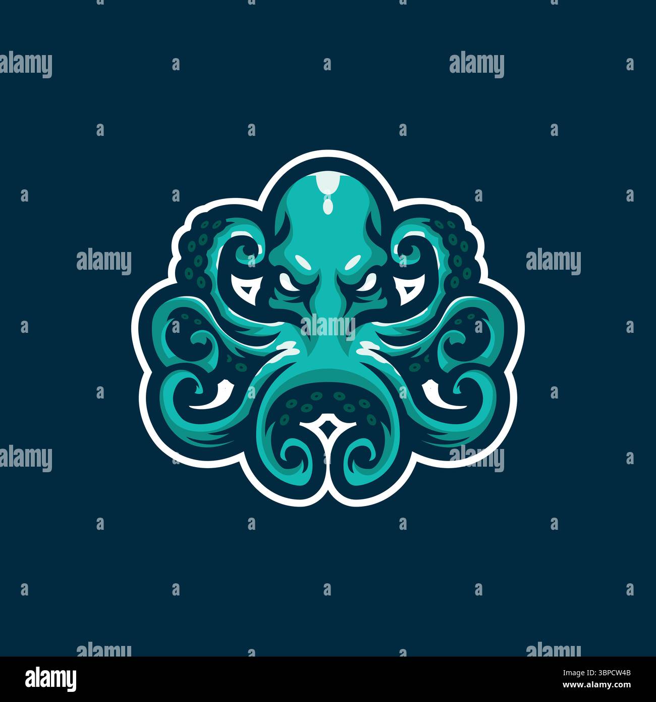 Logo della mascotte polpo vettoriale con stile concept per la stampa di badge, emblemi e t shirt. Illustrazione Vettoriale