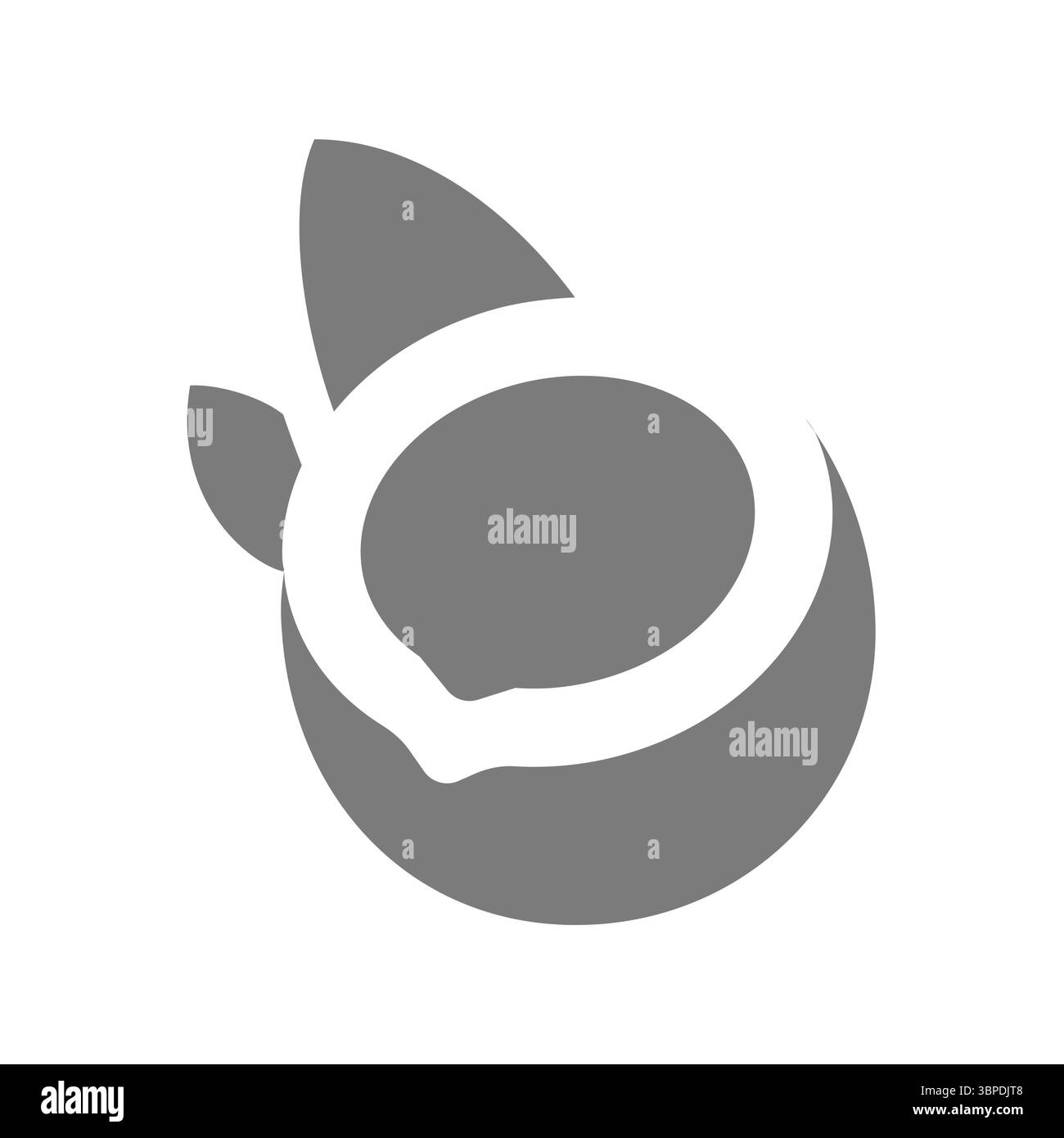 Frutta esotica di cocco con icona del vettore di foglie. Bevanda al cocco, latte o simbolo tropicale dell'acqua. Illustrazione Vettoriale