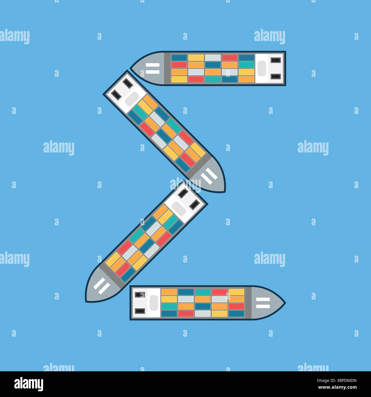 Simbolo di somma costituito da navi container. Somma zero. Concetto economico. Illustrazione vettoriale Illustrazione Vettoriale