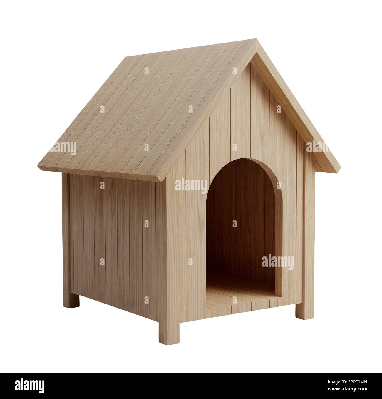 Classico Dog House in legno Rendering 3D minimalista in un Renderer morbido e liscio Foto Stock