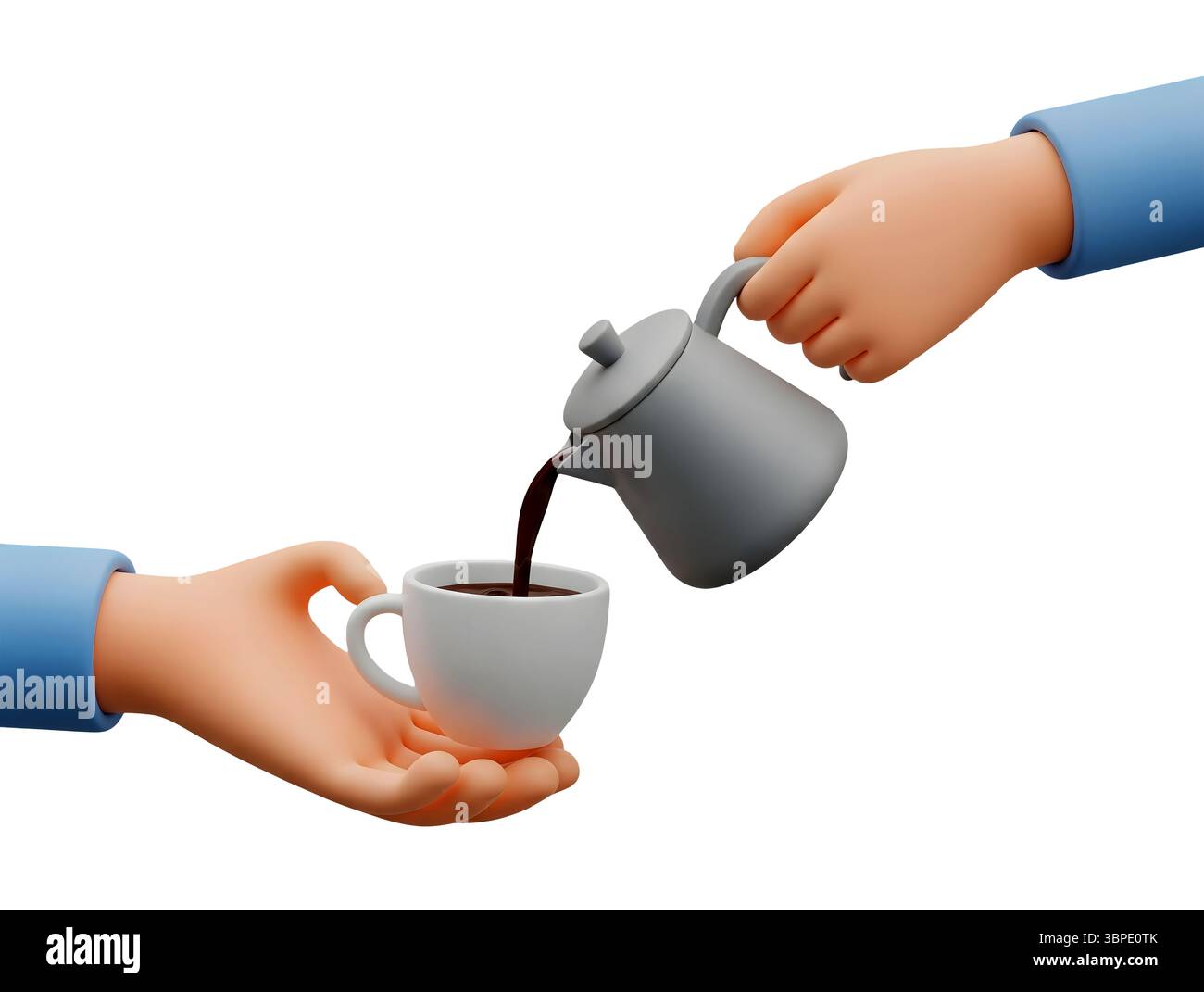 Versare il caffè in una tazza Rendering 3D minimalista con Renderer morbido e liscio Foto Stock