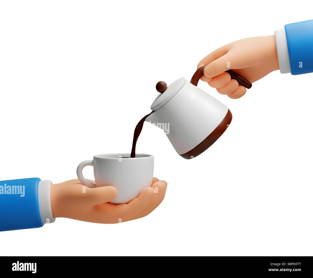 Versare il caffè in una tazza Rendering 3D minimalista con Renderer morbido e liscio Foto Stock