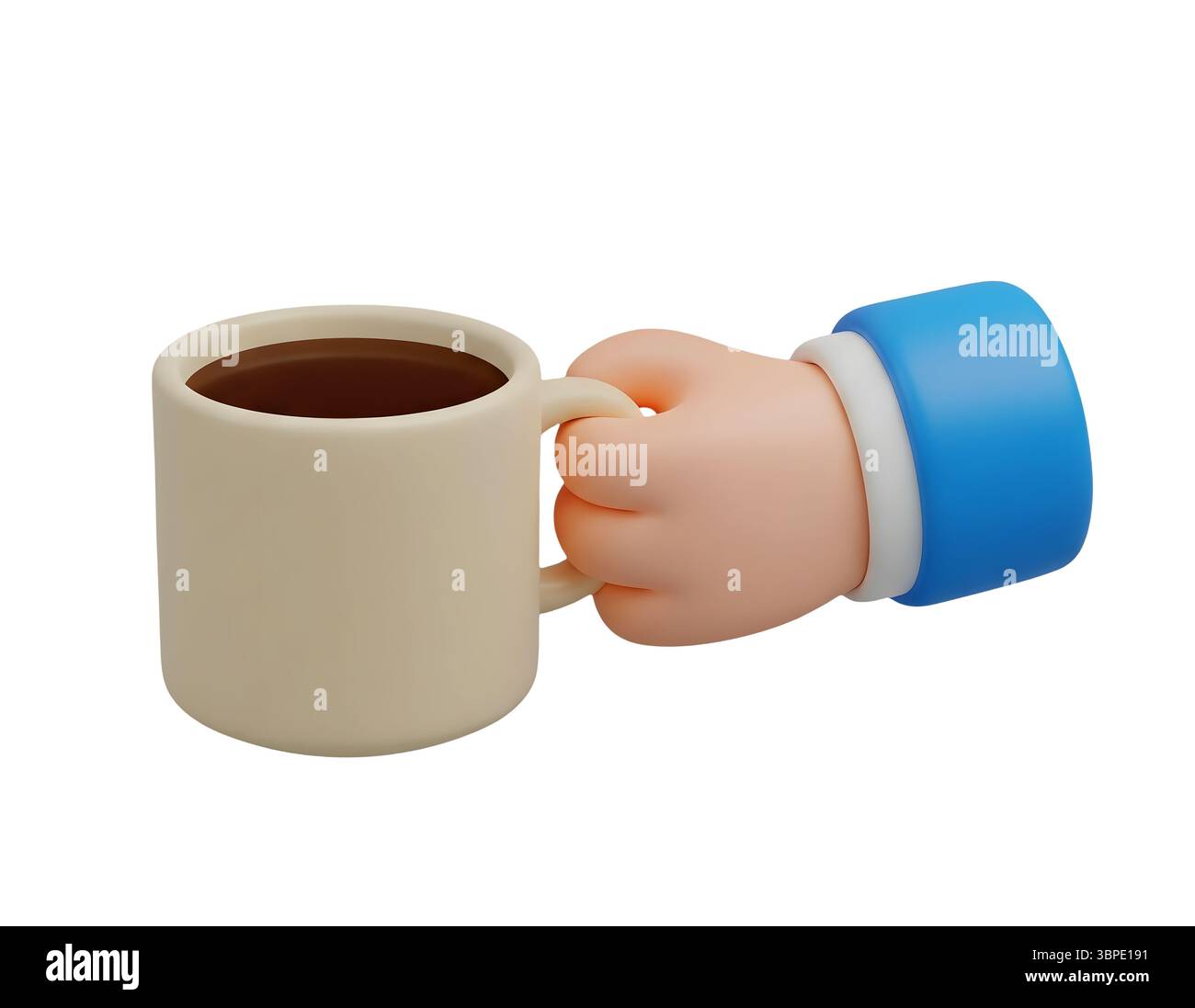 Mano che regge una tazza di caffè Rendering 3D minimalista in un Renderer morbido e liscio Foto Stock